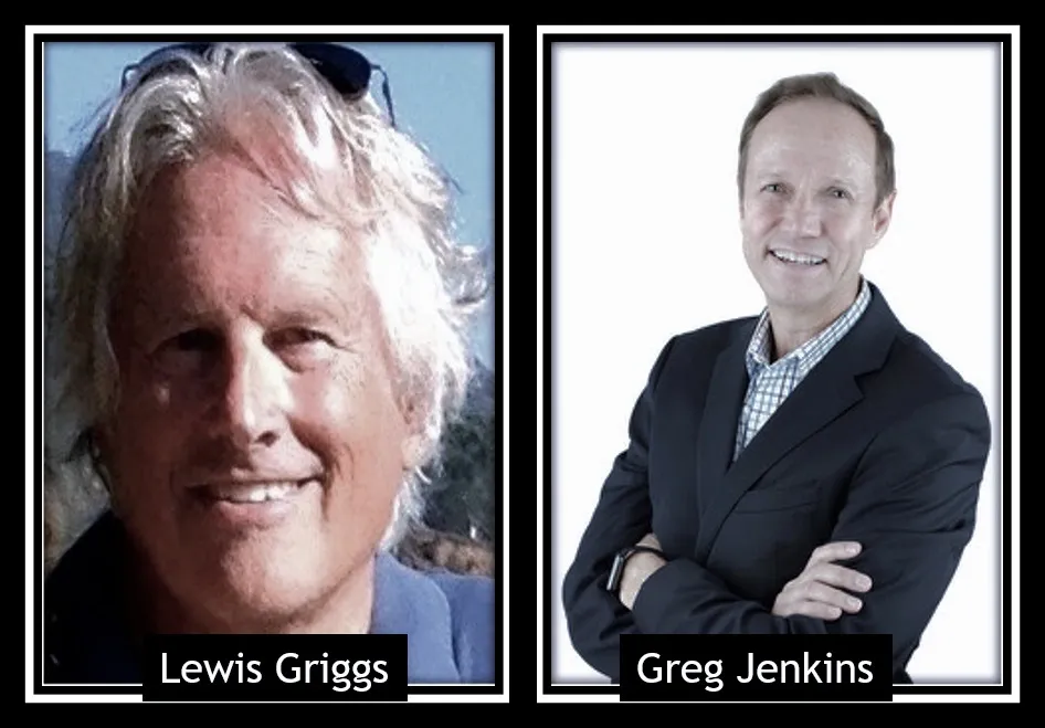 A collage of two photographs of Lewis Griggs and Greg Jenkins