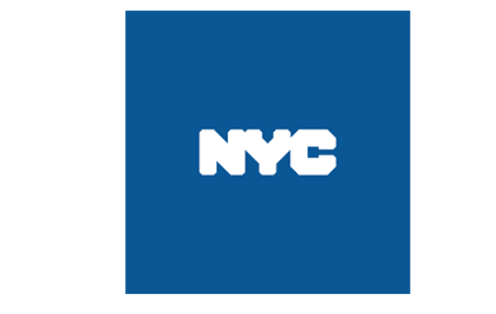 Blue sign with white "nyc" lettering.