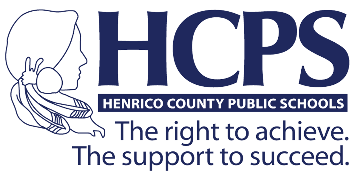 Logo of henrico county public schools featuring a circular emblem with a quill and an open book, accompanied by the slogan "the right to achieve. the support to succeed.