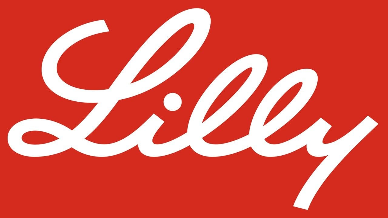 Lilly logo, white on red background.