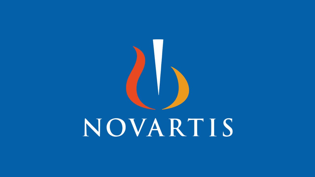 Novartis logo with white, orange, and red.