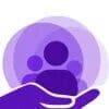 Purple hand holding two person silhouettes.