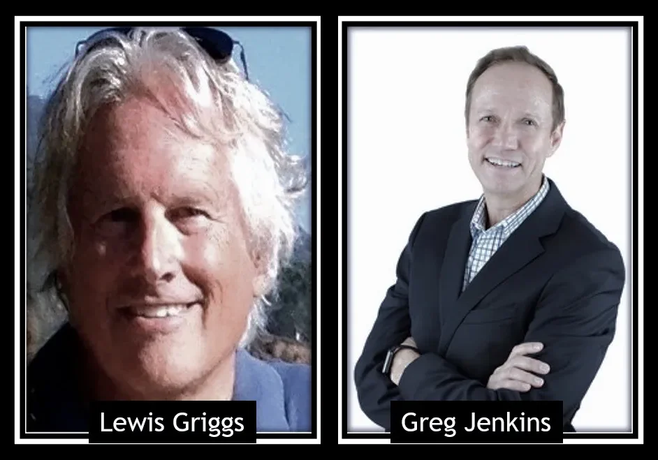A collage of two photographs of Lewis Griggs and Greg Jenkins